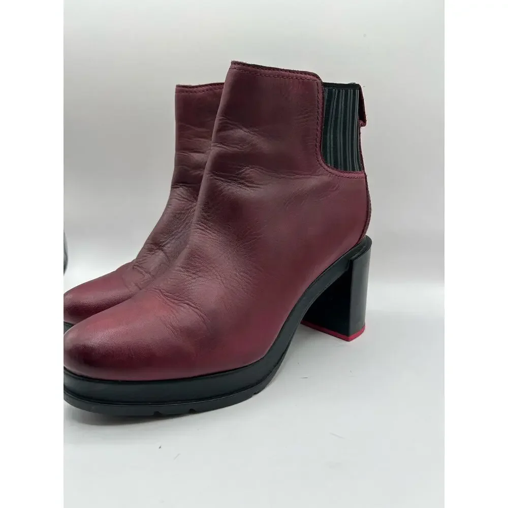 Sorel Rich Wine Margo Chelsea Block Heeled  Platform Boots Leather Women's Sz 9 - Picture 8 of 12
